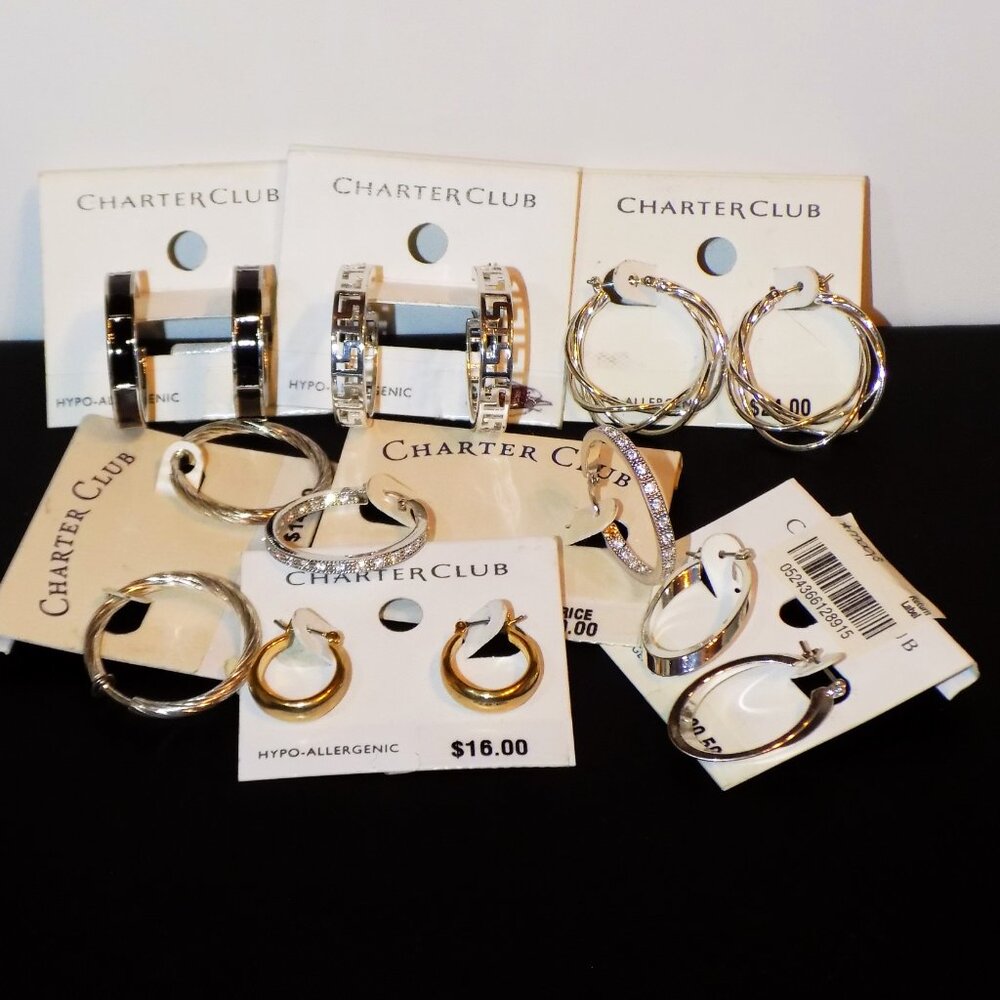 Lot 7 New Pairs $138 Tags Charter Club Hoop Earrings Bundle . Crystal, SW & More